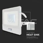 V-TAC VT-20300 30W LED Прожектор PIR Сензор SAMSUNG Чип Бяло Тяло 6400K 1М Кабел