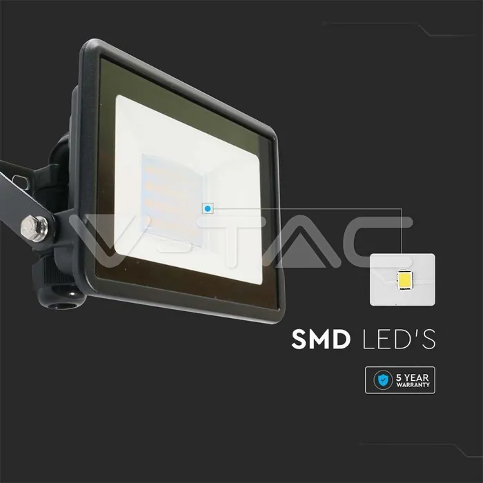 V-TAC VT-20309 20W LED Прожектор SAMSUNG Чип Черно Тяло 6400K