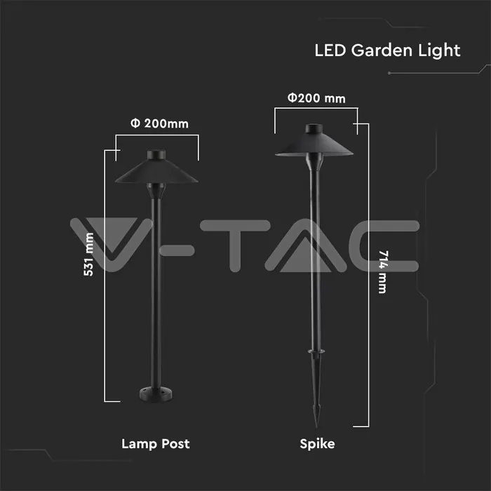V-TAC VT-20318 7W Тяло Стойка/Колче IP65 Черно Тяло 6400К