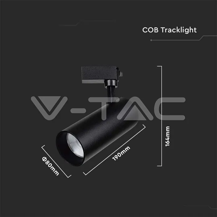 V-TAC VT-20486 35W LED Прожектор Релсов Монтаж SAMSUNG CHIP Черен 4000K