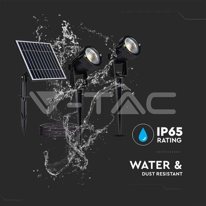 V-TAC VT-20488 2*1.2W Соларно Градиснко Колче Черно Тяло IP65