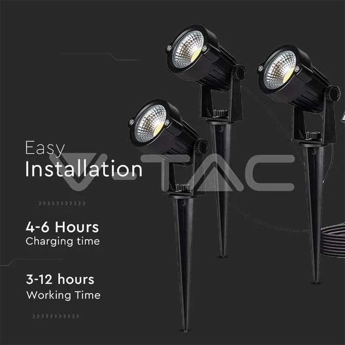 V-TAC VT-20489 3*1.2W Соларно Градиснко Колче Черно Тяло IP65