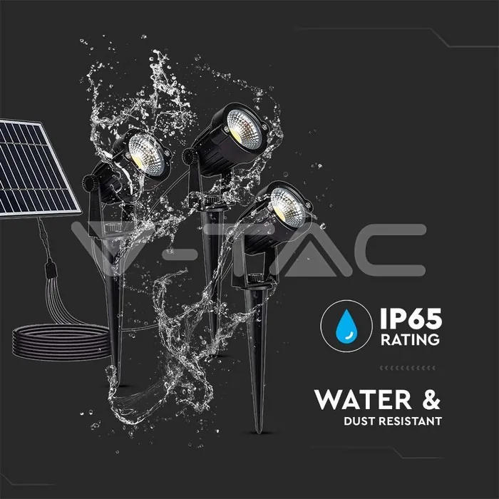 V-TAC VT-20489 3*1.2W Соларно Градиснко Колче Черно Тяло IP65