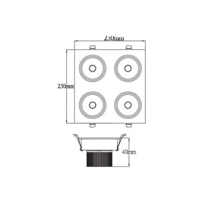 Vito 2101230 Панел с 4 ЛЕД Луни За Вграждане  PAN-4 4x5W 6000K IP20 20W 220V