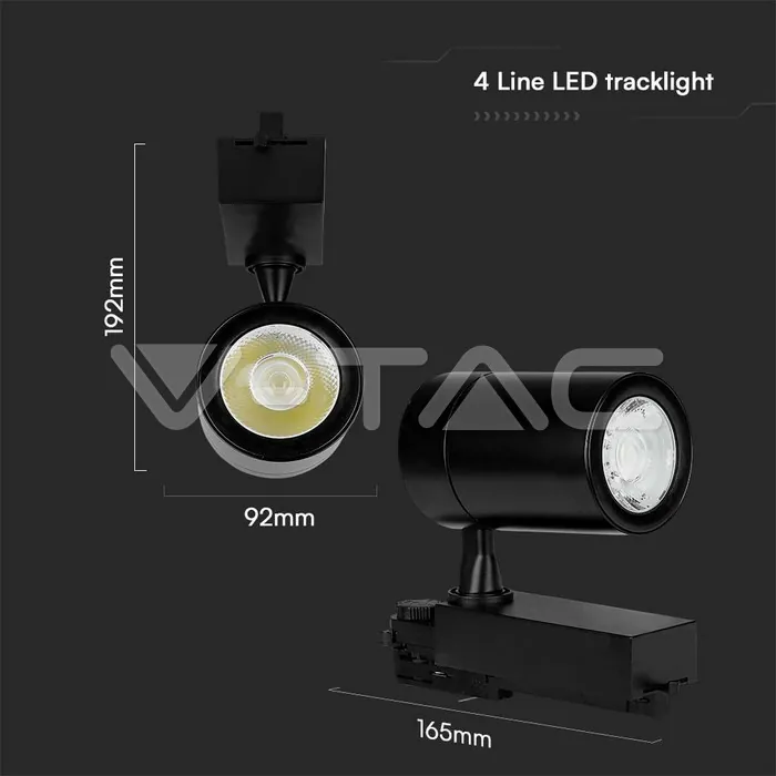 V-TAC VT-211287 35W LED Прожектор Релсов Монтаж Черно Тяло 6000K