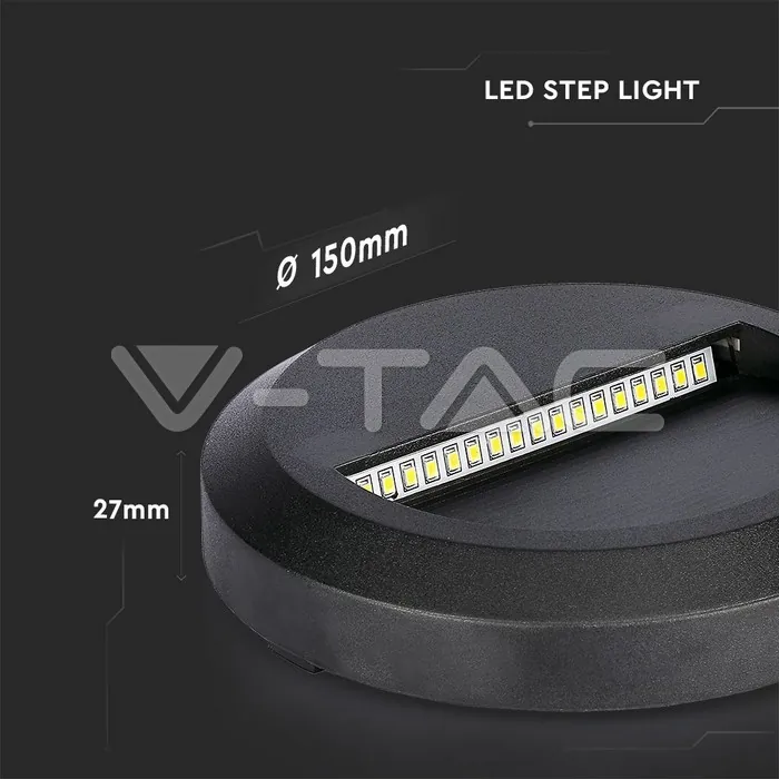 V-TAC VT-211316 2W LED   за Стъпала Черно Тяло Кръг 4000К
