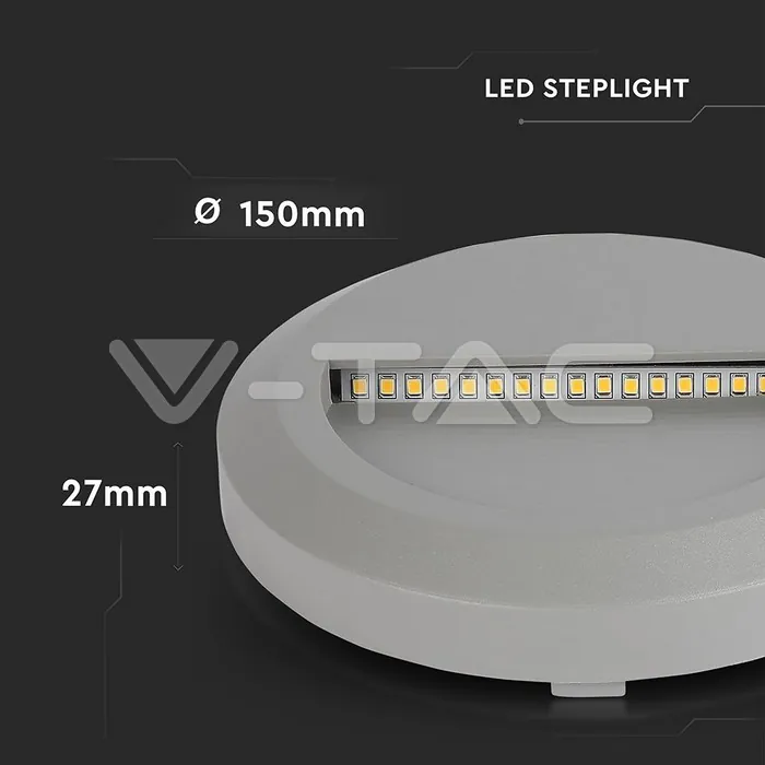 V-TAC VT-211319 2W LED   за Стъпала Сиво Тяло Кръг 3000К