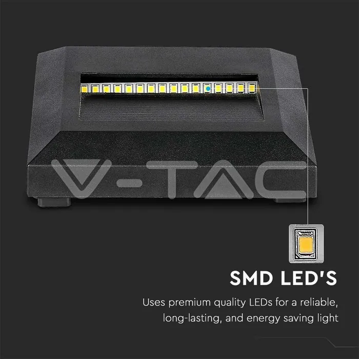 V-TAC VT-211322 2W LED   за Стъпала Черно Тяло Квадрат 4000К