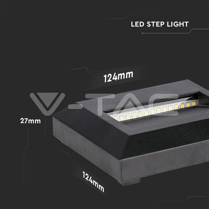 V-TAC VT-211322 2W LED   за Стъпала Черно Тяло Квадрат 4000К