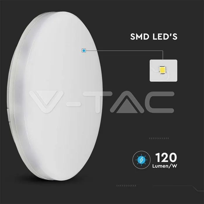 V-TAC VT-2113899 15W LED Плафон SAMSUNG Чип Frameless Кръг 6400K IP44 120lm/W