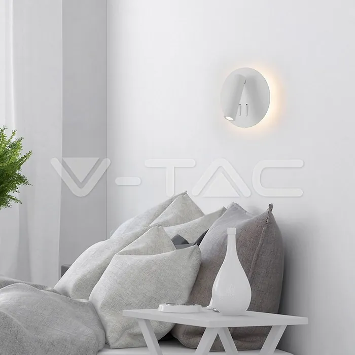 V-TAC VT-211489 3+6W LED Стенна Лампа За Стена Бяла 3000K