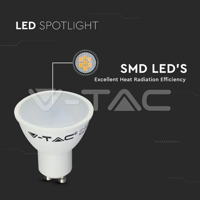 V-TAC VT-211686 LED Крушка 4.5W GU10 SMD Пластик 110° 4000K