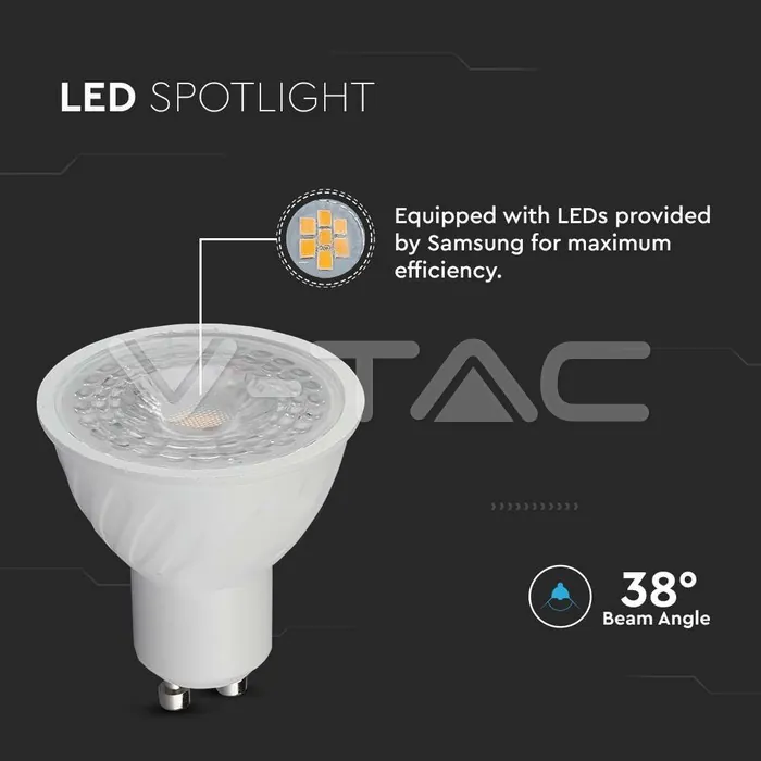 V-TAC VT-21194 LED Крушка SAMSUNG Чип 6.5W GU10 110° 6400K