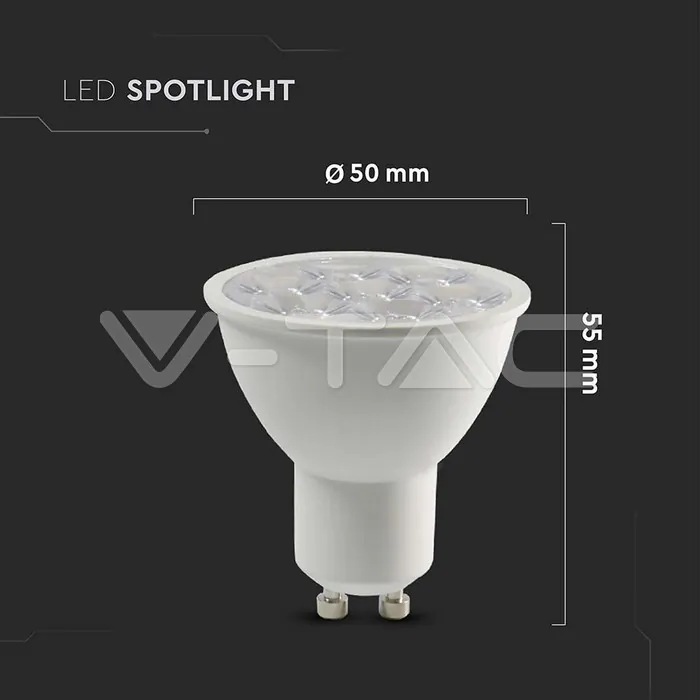 V-TAC VT-2120026 LED Крушка SAMSUNG Чип 6.5W GU10 10° 3000K
