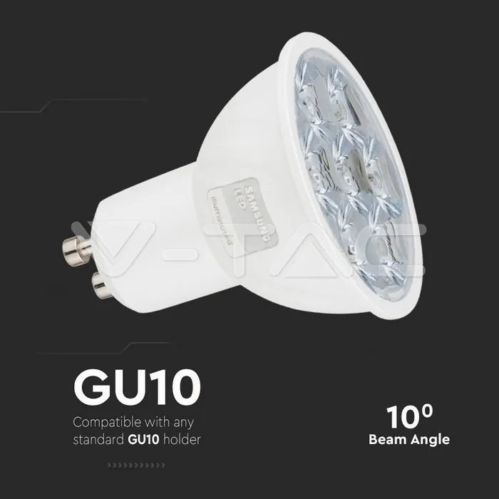 V-TAC VT-2120027 LED Крушка SAMSUNG ЧИП 6.5W GU10 10° 4000K