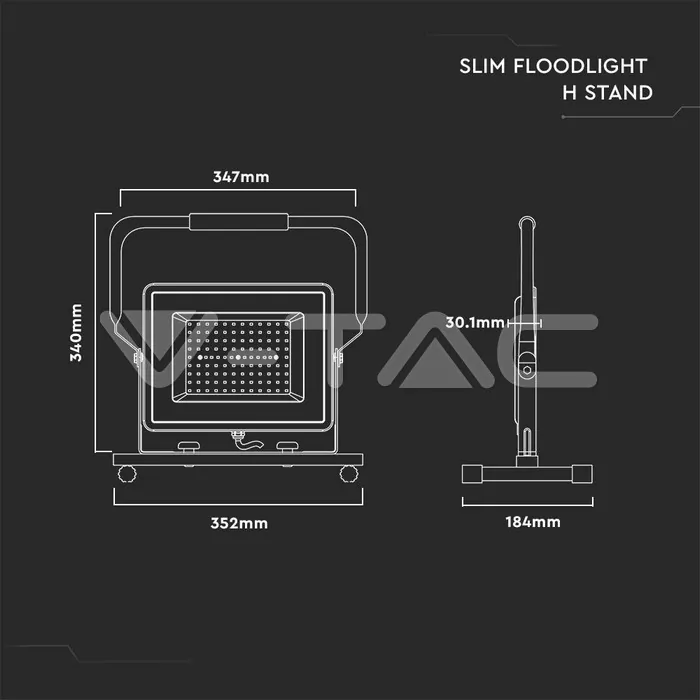 V-TAC VT-2120125 100W LED Прожектор SAMSUNG Чип G2 SMD Сиво Тяло 6500К Стойка + 3 Метра Кабел ЕУ Щепсел