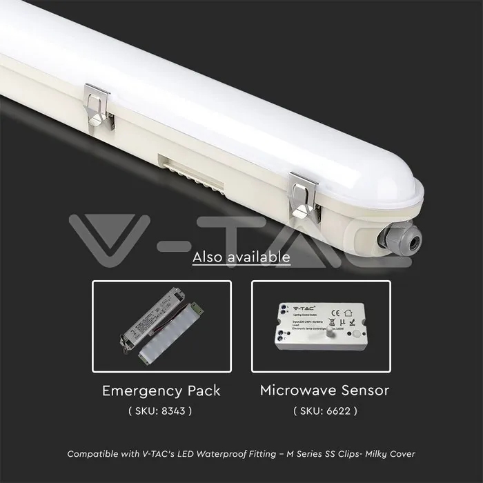 V-TAC VT-2120217 LED Влагозащитено Тяло M-Серия 1200мм 36W 4000K Мат Стоманен Клип 120lm/W
