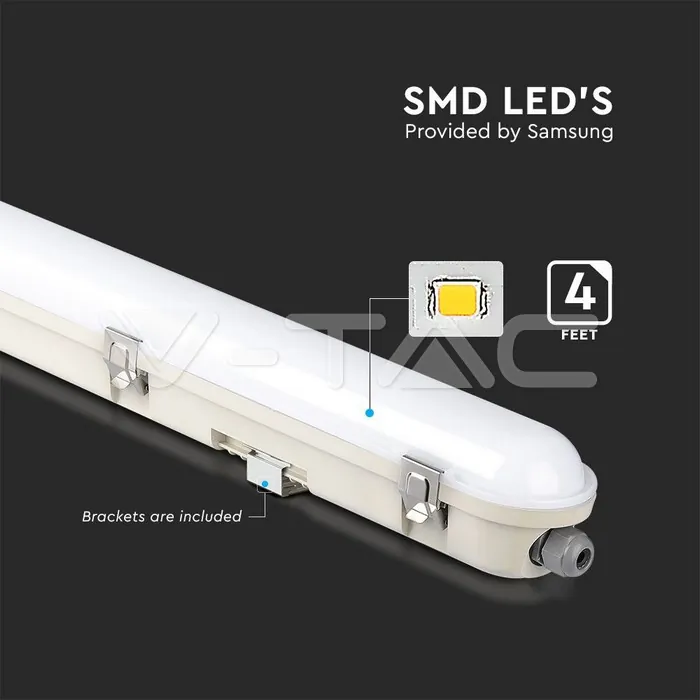 V-TAC VT-2120222 LED Влагозащитено Тяло М-Серия 1200мм 36W 6500K Авариино Захранване Стоманен Клип 120lm/W