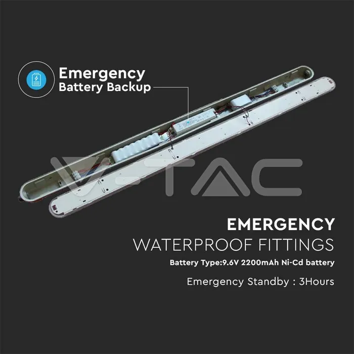 V-TAC VT-2120222 LED Влагозащитено Тяло М-Серия 1200мм 36W 6500K Авариино Захранване Стоманен Клип 120lm/W