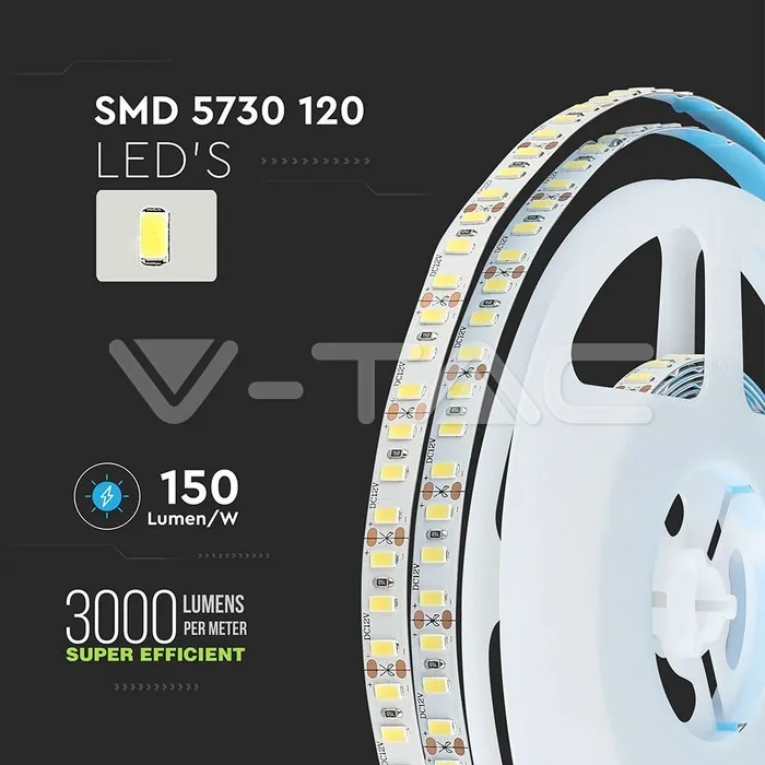 V-TAC VT-212162 LED Лента SMD5730 120/1 High Lumen 3000К IP20 20W/M