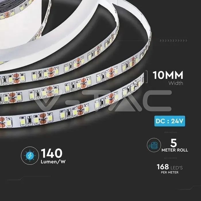V-TAC VT-212596 LED Лента SMD2835 168 LEDs 24V IP20 3000K 140 lm/W