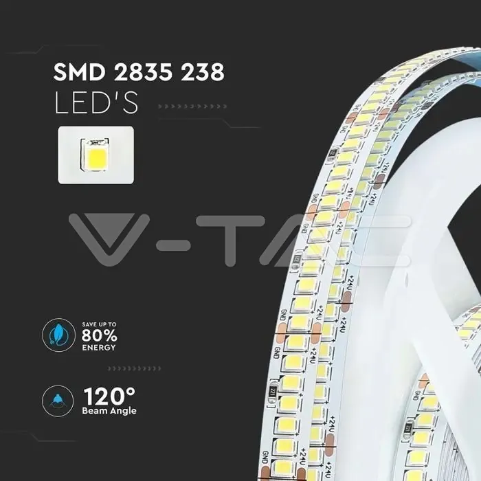 V-TAC VT-212600 LED Лента SMD2835 238 LEDs 24V IP20 4000K 135 lm/W