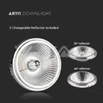 V-TAC VT-212794 LED Крушка AR111 20W Регулиращ Рефлектор 40`D/20`D 6400K Silver