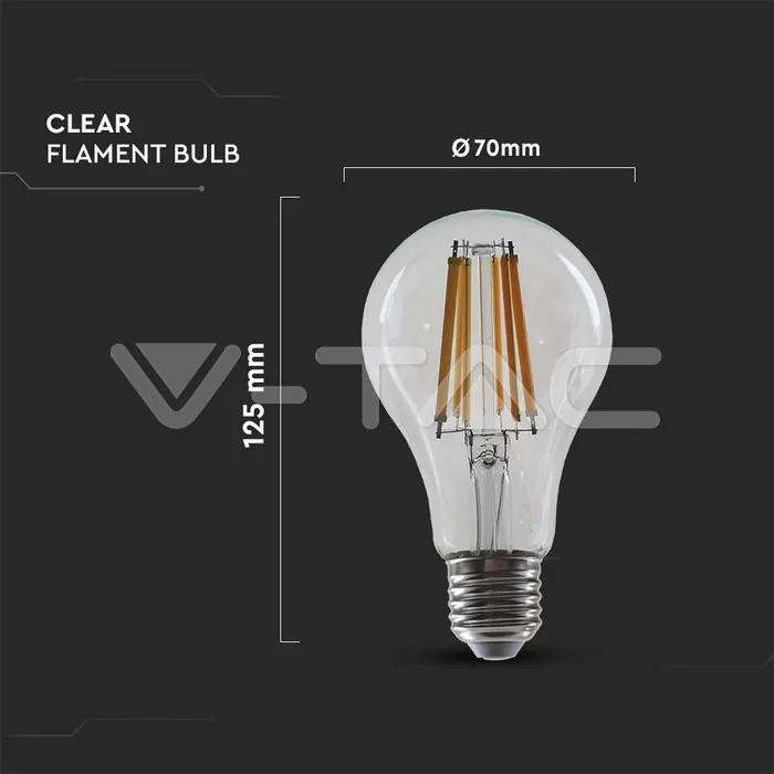 V-TAC VT-212802 LED Крушка 18W Filament E27 A70 3000K 135 lm/W