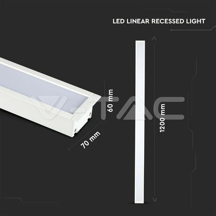 V-TAC VT-21381 LED Линейно   SAMSUNG Чип 40W За Вграждане Бяло Тяло 4000К 1211x70x35mm