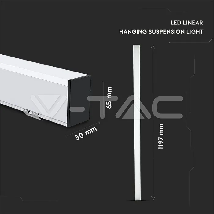 V-TAC VT-21383 LED Линейно   SAMSUNG Чип 40W Висящо Бяло Тяло 4000К 1200x50x65mm