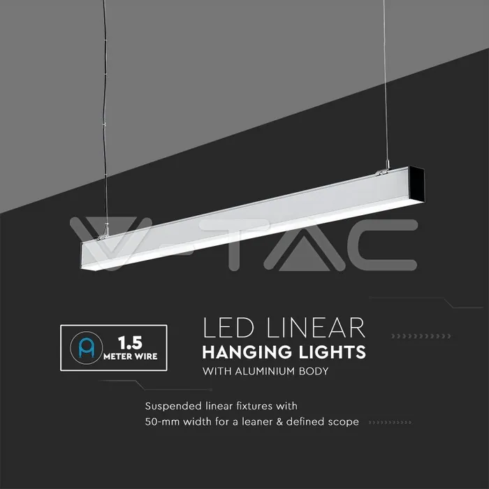 V-TAC VT-21383 LED Линейно   SAMSUNG Чип 40W Висящо Бяло Тяло 4000К 1200x50x65mm