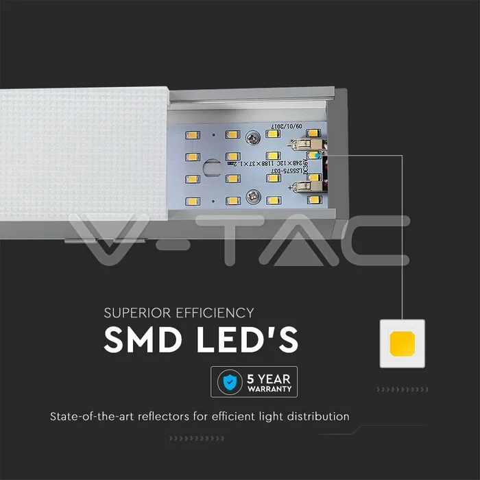 V-TAC VT-21384 LED Линейно   SAMSUNG Чип 40W Висящо Сиво Тяло 4000К 1200x50x65mm
