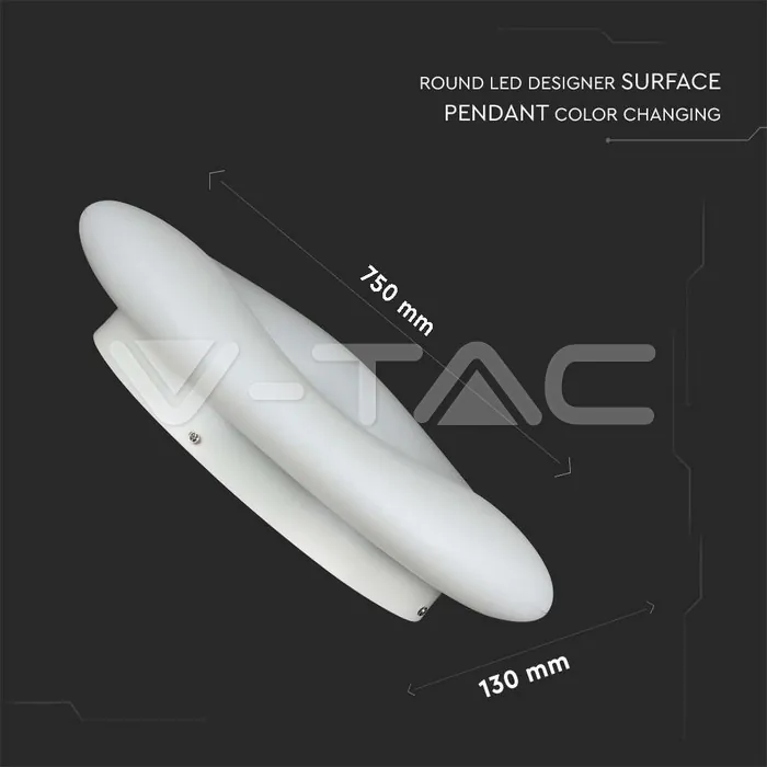 V-TAC VT-213969 80W Пендел/Плафон Кръг 3 Цветен D:750*H:120 Димиращ Бял