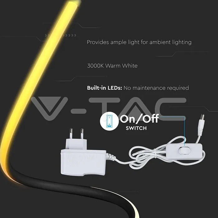 V-TAC VT-2140311 12W LED Настолна Лампа Извита Кабел - Ключ 3000К Черна