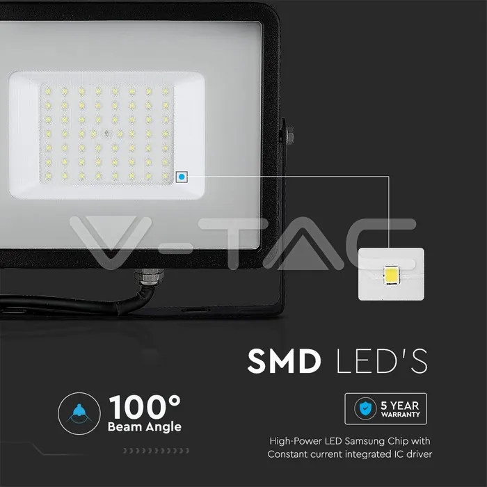 V-TAC VT-21407 50W LED Прожектор SAMSUNG Чип SMD G2 Черно Тяло 4000К