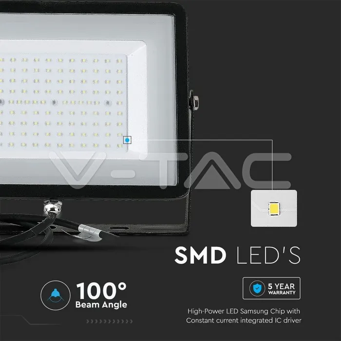 V-TAC VT-21414 100W LED Прожектор SAMSUNG Чип G2 SMD Черно Тяло 6400К