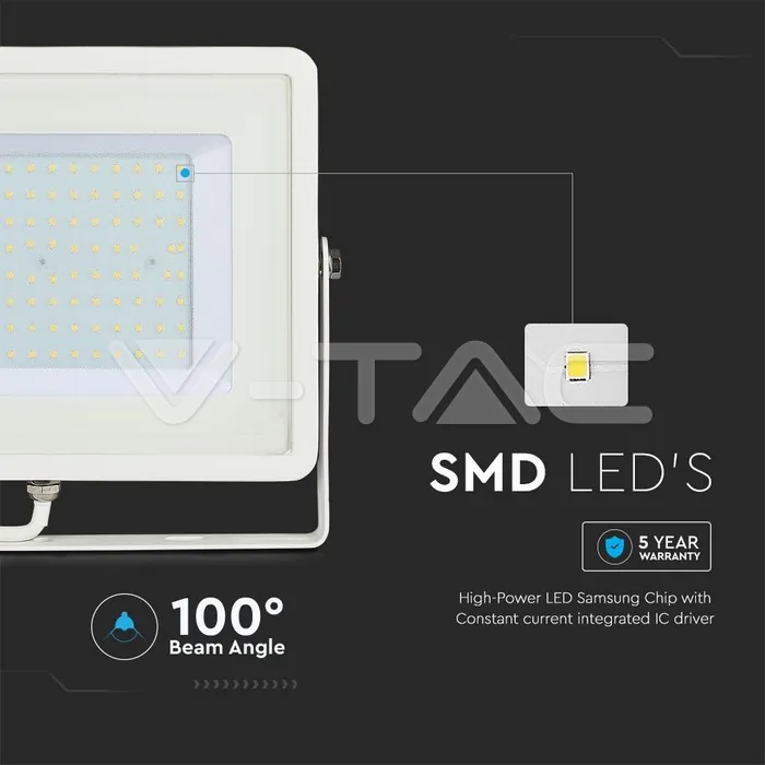 V-TAC VT-21417 100W LED Прожектор SAMSUNG Чип G2 SMD Бяло Тяло 6500К