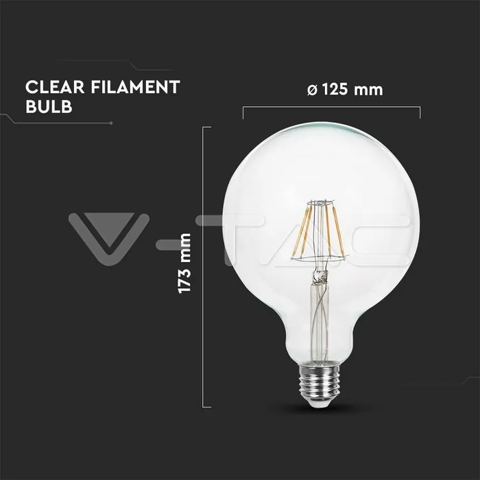 V-TAC VT-214304 LED Крушка 6W Filament E27 G125 3000К