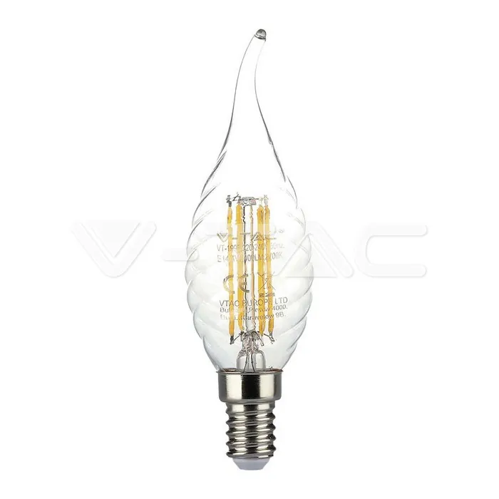 V-TAC VT-214308 LED Крушка 4W Filament E14 Кендъл Спирала Пламък 3000K