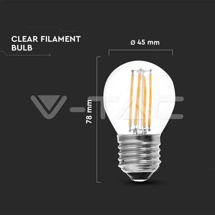 V-TAC VT-214428 LED Крушка 4W Filament E27 G45 6500К