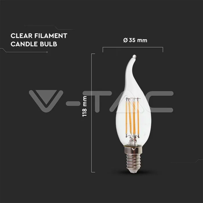 V-TAC VT-214430 LED Крушка 4W Filament E14 Кендъл Пламък 6500K