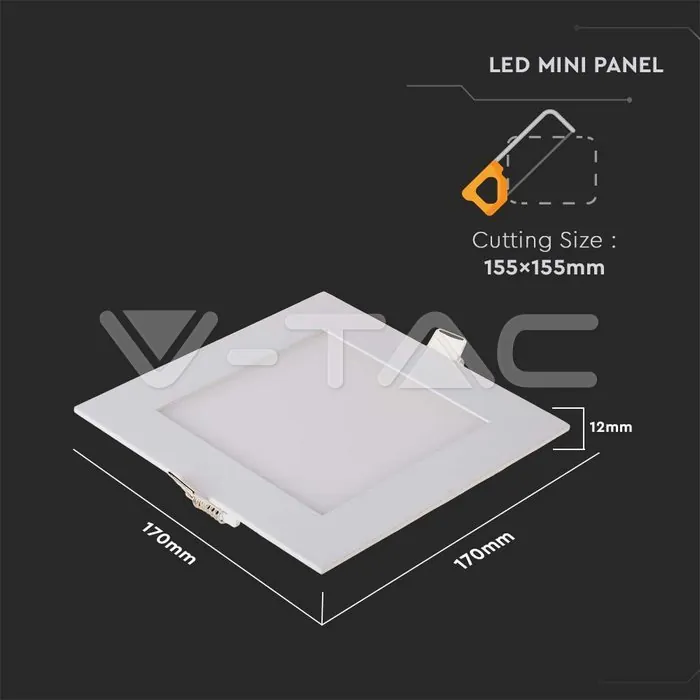 V-TAC VT-214867 12W LED Premium Панел Квадрат 4000K