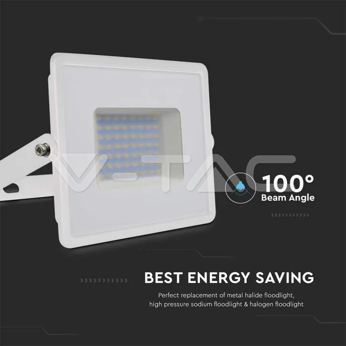 V-TAC VT-215962 50W LED Прожектор Е-Series G2 Бяло Тяло 4000K