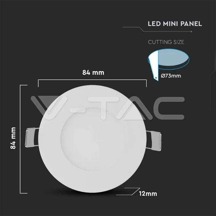 V-TAC VT-216293 3W LED Premium Панел Кръг 4000K