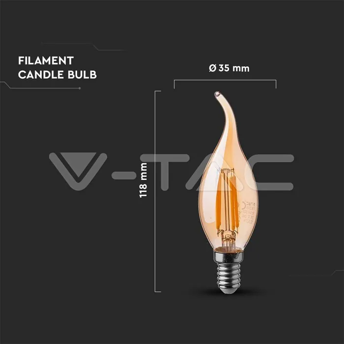 V-TAC VT-217114 LED Крушка 4W Filament E14 Кендъл Амбър 2200K