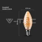 V-TAC VT-217115 LED Крушка 4W Filament E14 Кендъл Амбър Спирала 2200K