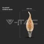 V-TAC VT-217116 LED Крушка 4W Filament E14 Кендъл Амбър Спирала Плам 2200K