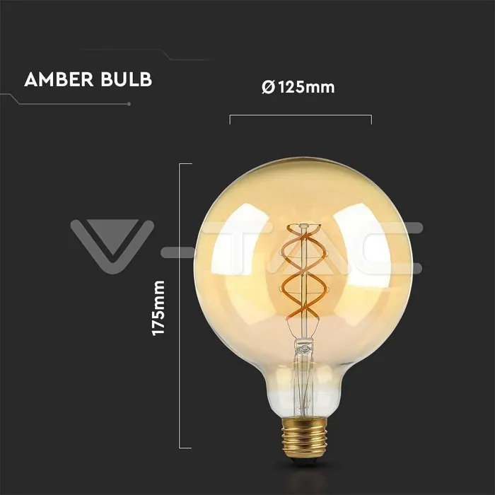 V-TAC VT-217216 LED Крушка 5W Filament E27 G125 Амбър 1800К