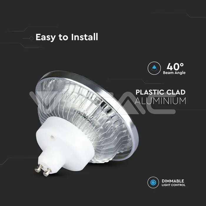 V-TAC VT-217236 LED Крушка AR111 12W GU10 6400K Димируема