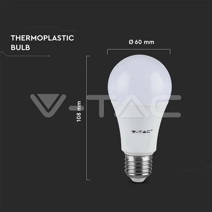 V-TAC VT-217262 LED Крушка 8.5W E27 A60 Термо Пластик 6500K